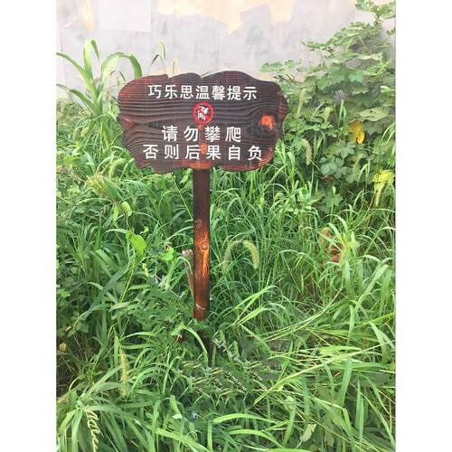 盯制户外防腐木水深危险警示牌碳化木爱护花草牌对联刻字