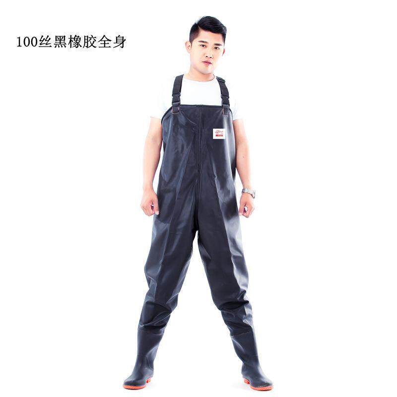 高档下雨水裤半身防裤水鱼连体雨裤皮叉防护钓鱼衣服厚耐磨加雨鞋