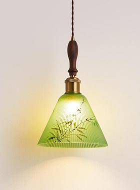 卧室床头园小吊灯法式田中古693风印餐灯美式乡村厅新中式胡桃木