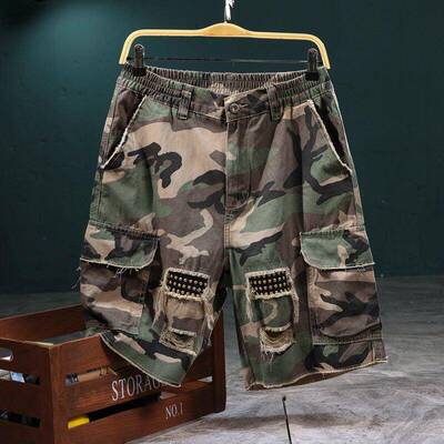 Men’s camouflage print drawstring high-waisted shorts with