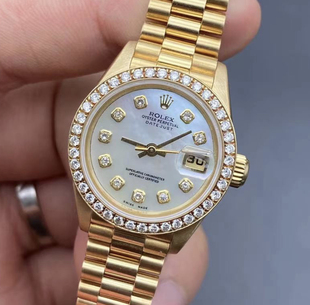 98新26MM劳力士日志型18k黄金贝母盘69178自动机械女表后改盘后钻