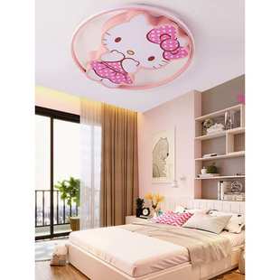 儿童房灯女孩公主房间Kitty猫卧室灯水晶粉色led卡通护眼吸顶灯具