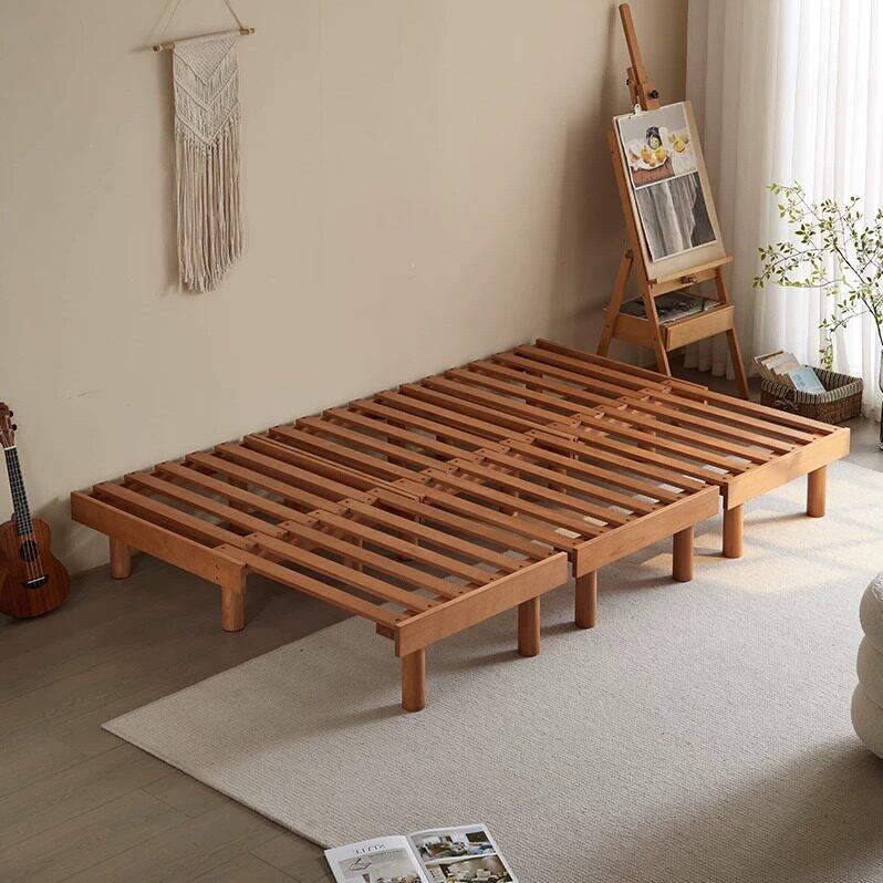 樱桃木伸缩床架原木风纯实木床北欧简约小户型折叠拼接两用沙发床