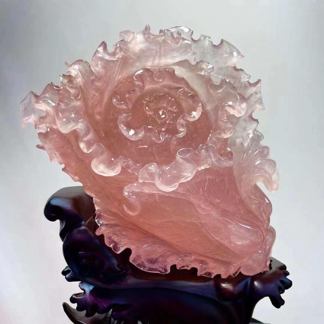 天然冰种粉水晶透体紫白水晶雕白菜 水晶原石摆件白菜