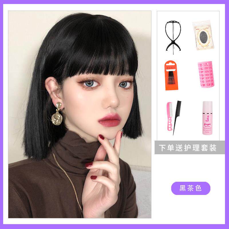 新款Lisa同款发型套假仿发女短发一刀切锁骨发然真人发丝自少女全