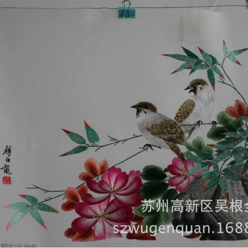 苏州手工刺绣画苏绣装饰送礼 未装裱颜伯龙花鸟厂家生产
