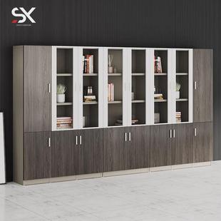 玻璃门文件柜公司简约背景柜现代档案柜木质书柜大尺寸隔断柜