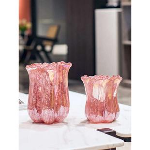 现代创意珠光亮金粉百财琉璃水培花瓶客厅餐桌家居时尚 饰品摆件 装