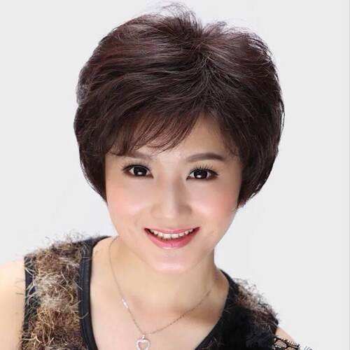假发女短发真发全真人发假发套中老年女士全头套式头发自然妈妈款