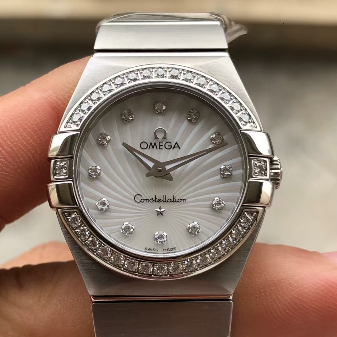 专柜价47900】98新27mm欧米茄星座原钻123.15.27.60.石英女表正品