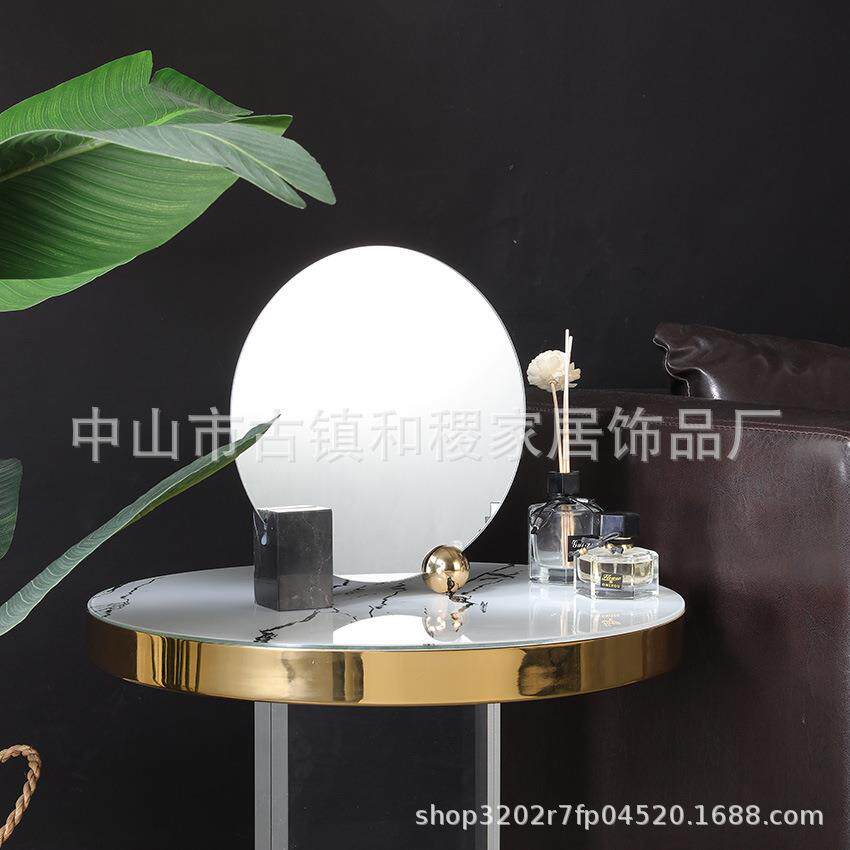 工厂直销 家居软装饰品轻奢样板房桌面创意工艺品 大理石镜子摆件