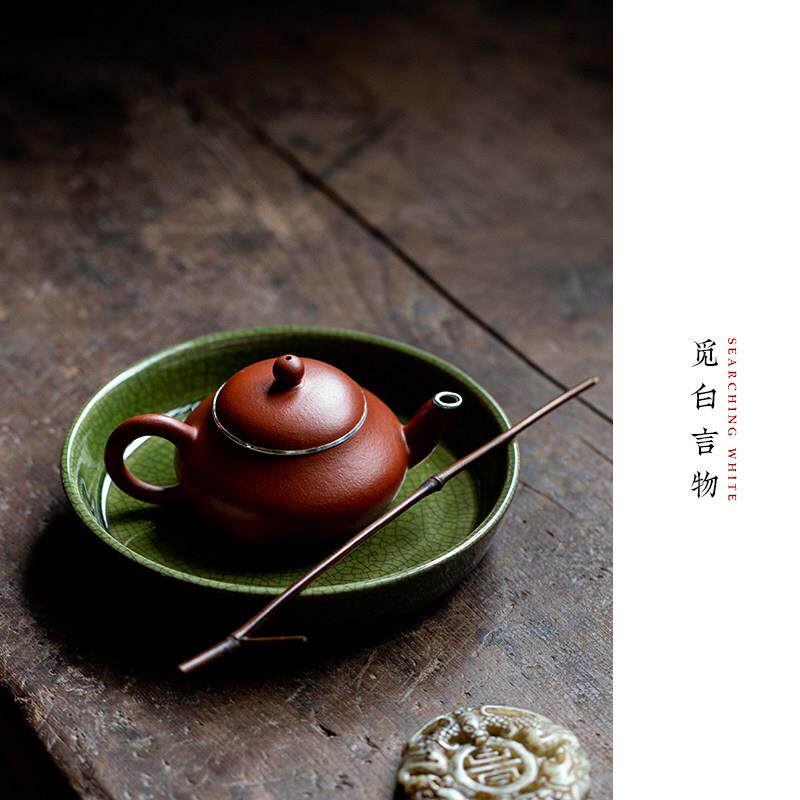 觅白漳窑开 片青壶承工夫茶盘可养干泡台陶瓷哥窑绿台定彷古圆潮