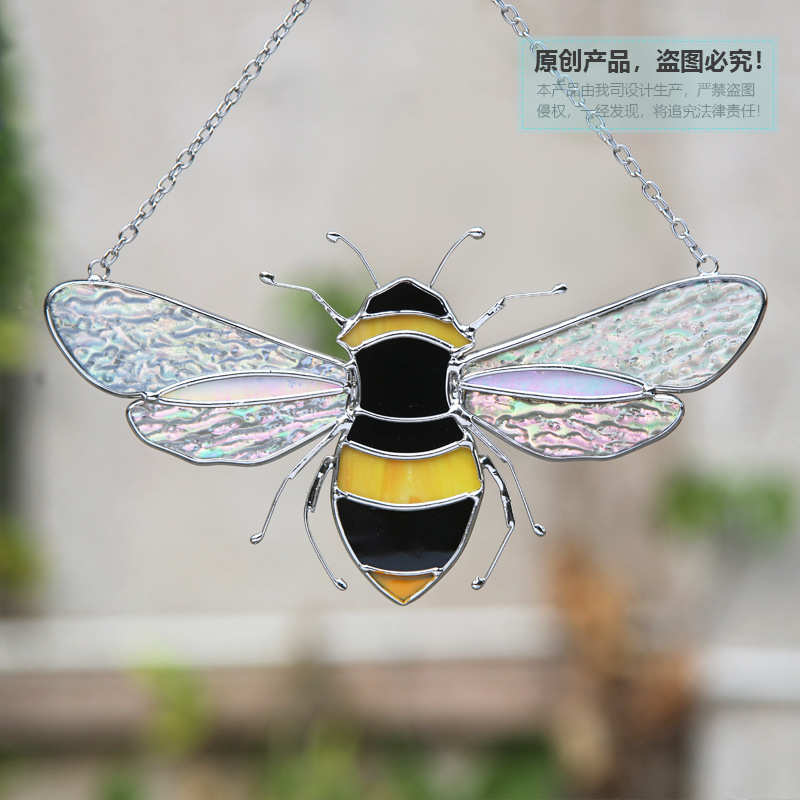 卡通自然可爱蜜蜂蝴蝶挂件彩色玻璃镶嵌工艺品装饰厂家直销