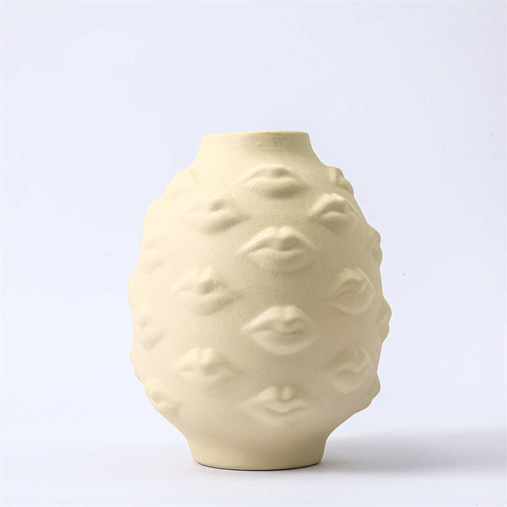 轻批发花瓶釉面插花厂家北欧嘴唇陶瓷人脸摆件家居奢金色器缪斯花