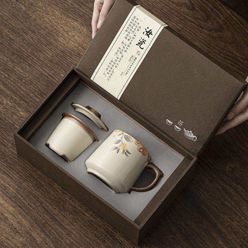 汝窑猫咪茶杯陶瓷过滤茶水分离杯办公室泡茶杯个人专用杯子