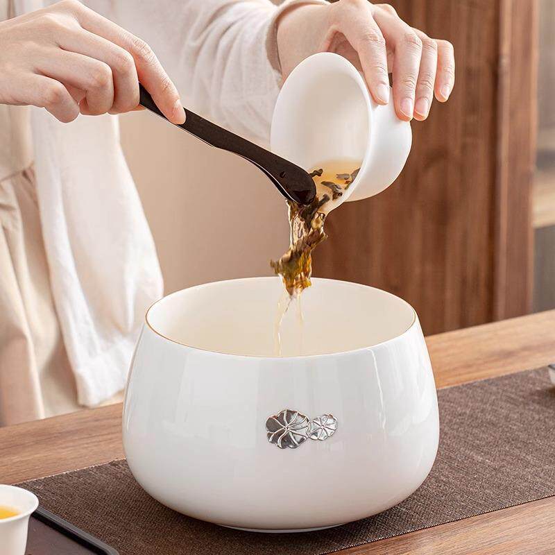 白瓷茶洗家用特大号茶渣缸水盂杯洗大容量废水缸收纳碗茶杯盆