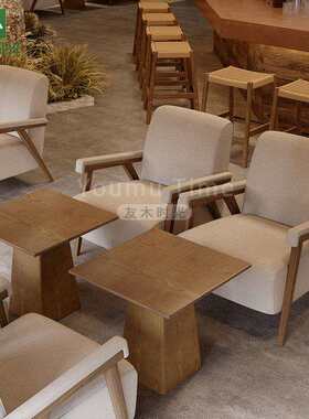 中古风休闲沙发椅咖啡厅楼餐饮发椅茶几组沙合座YOUMU-15港式茶餐