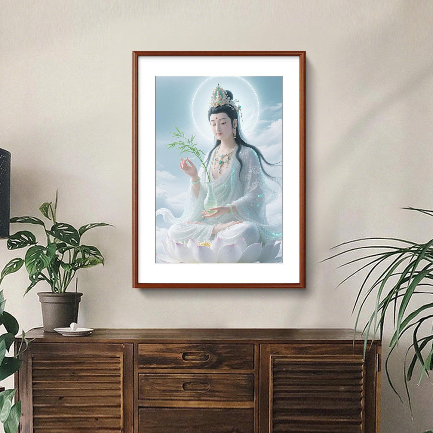 观世音画像莲观音挂画书客厅装饰画房茶室玄关6170供奉神画像实坐