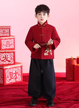 男童汉服拜年服冬季2025新款中式国风红色小男孩过年喜庆新年唐装
