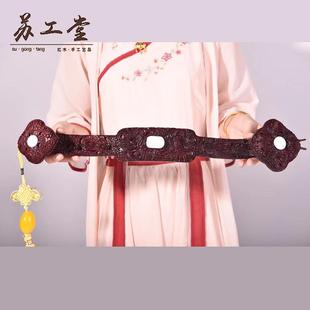 赞亚九血檀质如意摆件木客厅家居装 比饰手工实木SUM雕刻龙独板工