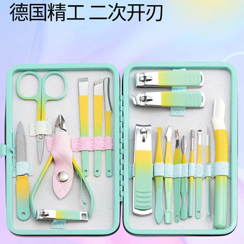 跨境不锈钢指甲刀套盒修脚刀指甲钳批发修眉指甲剪套装美甲工具