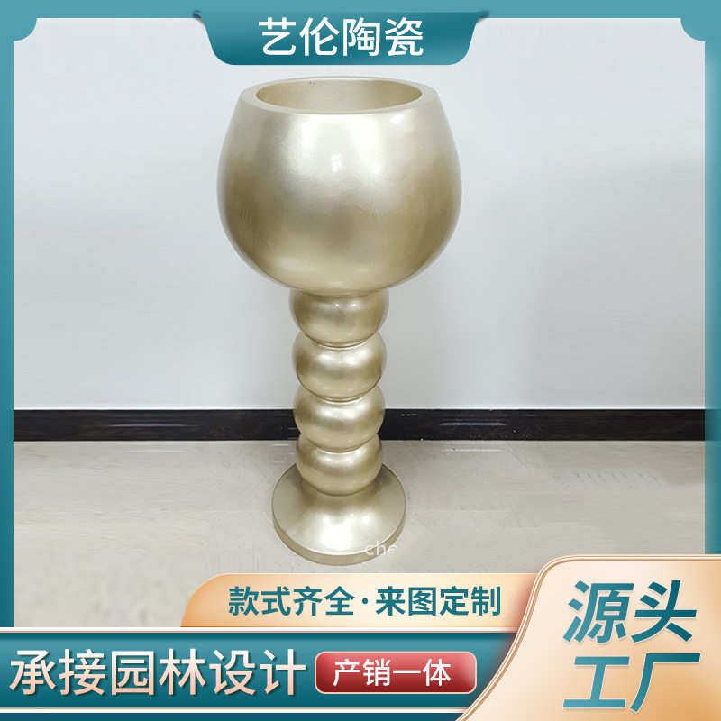 圆形大口径糖葫芦型腰身花盆酒店商场客厅工艺摆件落地玻璃钢花瓶