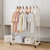 加粗双杆带轮移动宿舍衣帽架衣架落地立式 家用卧室阳台挂衣架简约