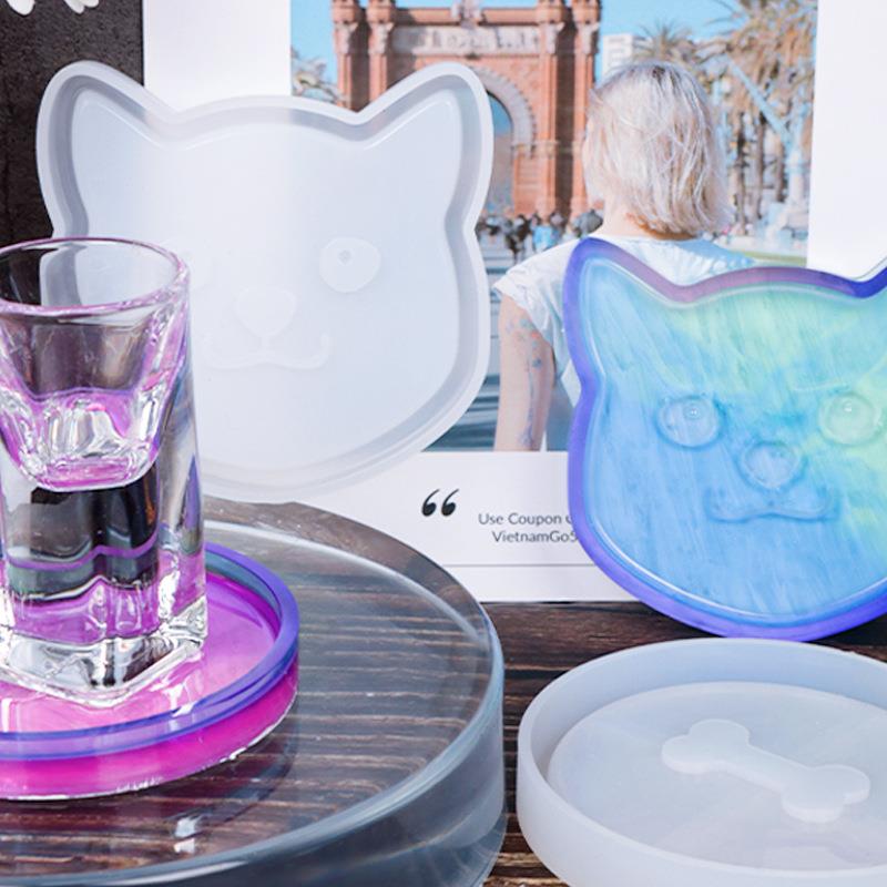 亿兴骨头猫咪宠物收纳杯垫滴胶模具隔热防烫杯垫硅胶模具跨境