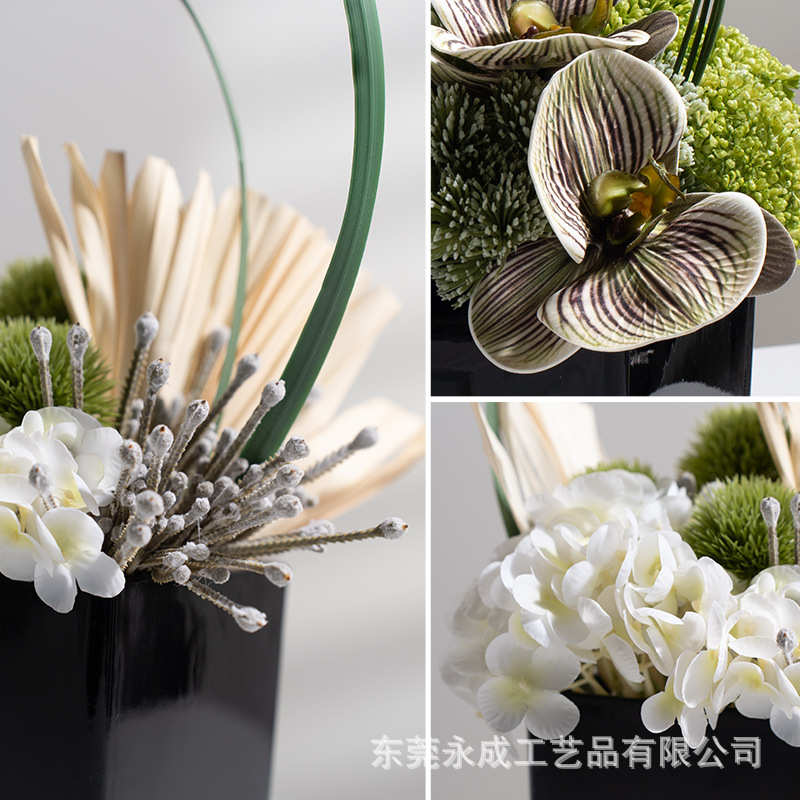 新中式仿真花艺酒店前台大堂会客室茶几花艺摆件