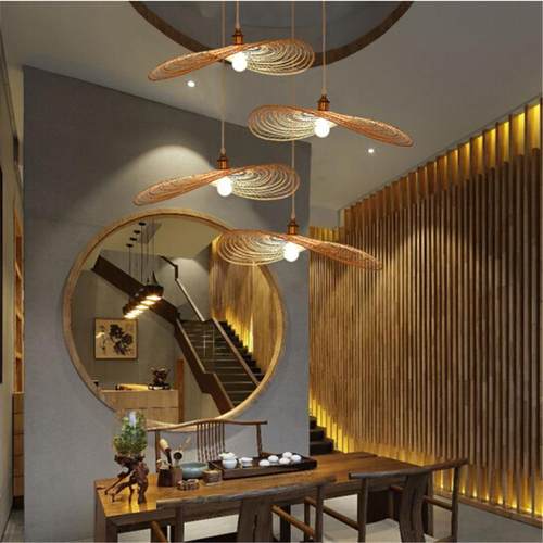 中艺式竹编吊灯茶室楼梯YE471间墅别楼梯组合长吊灯竹灯具竹编工