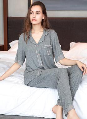 Cotton pajamas, women's cardigans, striped home clothes,