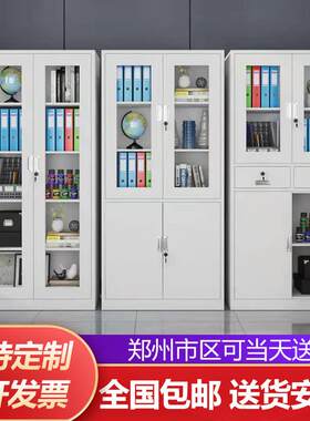 郑州中二斗拆装文件柜铁皮柜灰白通玻办公五节档案资料凭证柜带锁