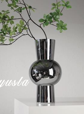 简约电镀玻璃客厅餐厅桌面茶几柜插花器干花瓶摆件样板房软装饰品