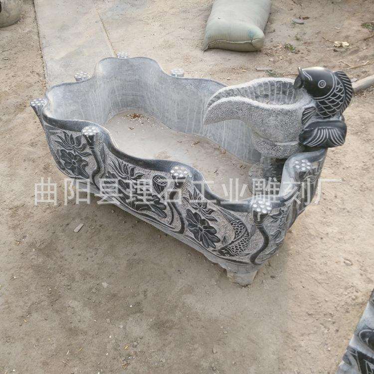 厂家直供石雕鱼缸 大理石水槽青石仿古鱼缸 庭院室内装饰流水摆件