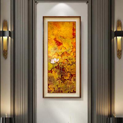 厂家直销新中式装饰画客厅书房玄关荷花挂画《蒲塘秋影》铜板画