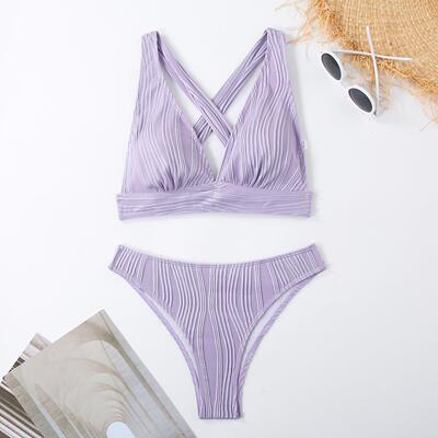 Striped women's split triangle bikini strap backless