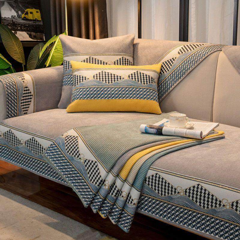 北欧简约沙发垫四季通用防滑高级贵妃沙发套雪尼尔新中式沙发坐垫