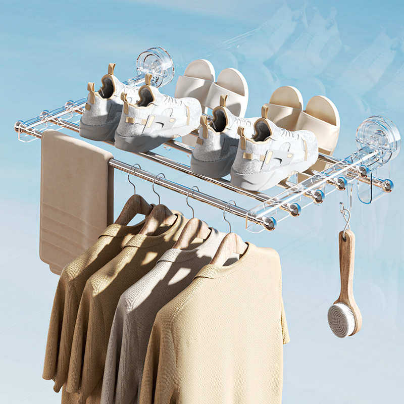 吸盘折叠晾衣架免打孔阳台壁挂式晾被晒衣架多功能晒鞋晒衣服架子,收纳整理,多夹子晾衣架,淘宝优惠券,粉丝福利购,淘宝优惠卷