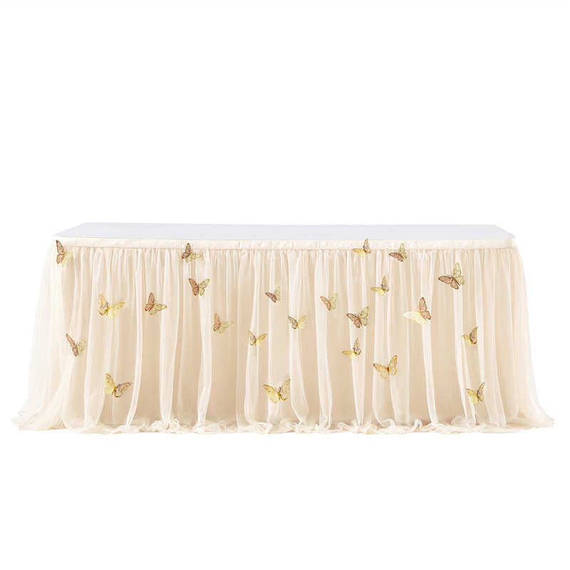 台裙双层网纱配金色蝴蝶装饰婚礼派对欧美装饰套装tutu纱桌裙,居家布艺,桌布,淘宝优惠券,粉丝福利购,淘宝优惠卷