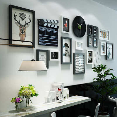 高分子6283大墙面现代简约照片墙北欧组合相框鹿头装饰画可换相片