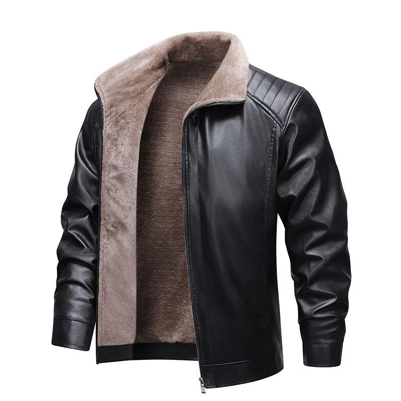 Jacket Casual Thickened Flannel Leather For Men Lightweight图片
