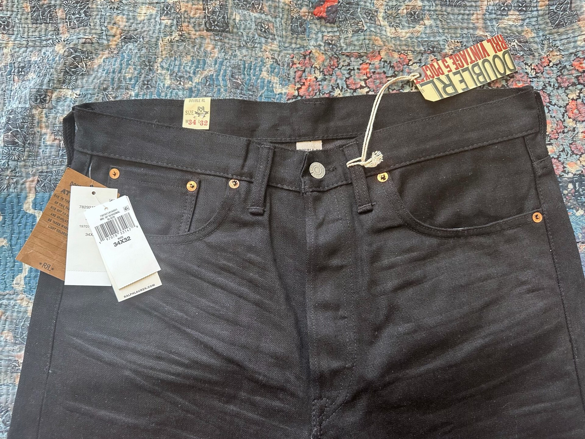 RRL Black Vintage Distressed Jeans — detail