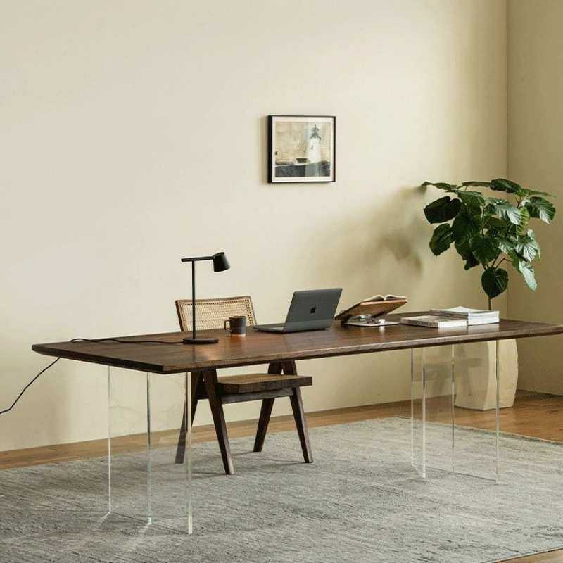 网红亚克力悬浮餐桌实木茶桌办公长方形板桌家用书桌工作台办公桌