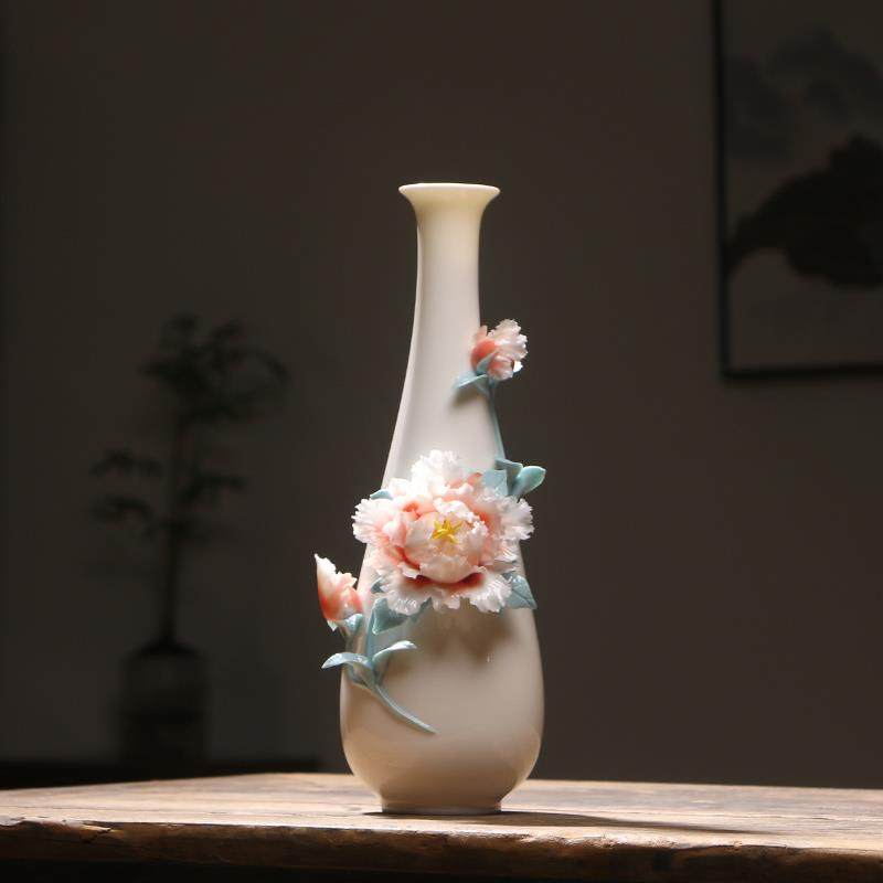 正品花瓶客厅瓷花瓶插花净高民级感陶宿瓷白色设计感艺术牡丹瓷器