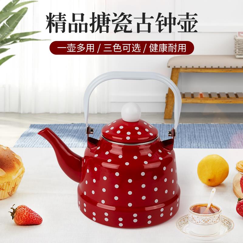 出口韩国铁质搪瓷白色花朵陶瓷手柄韩式经典烧水壶明火电磁炉可用