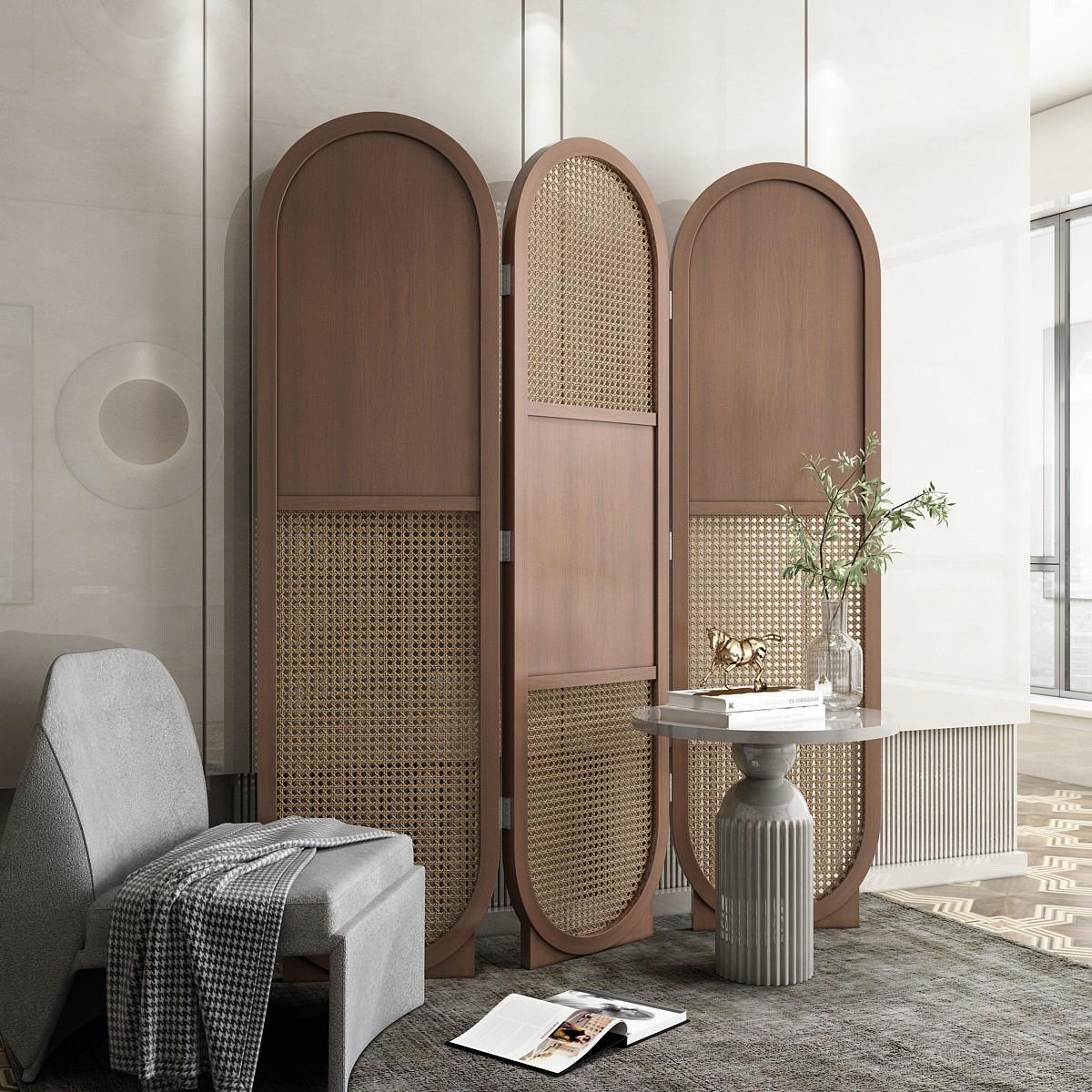 藤编简约实木屏风客厅隔断家用进门入户装饰遮挡办公室玄关酒店