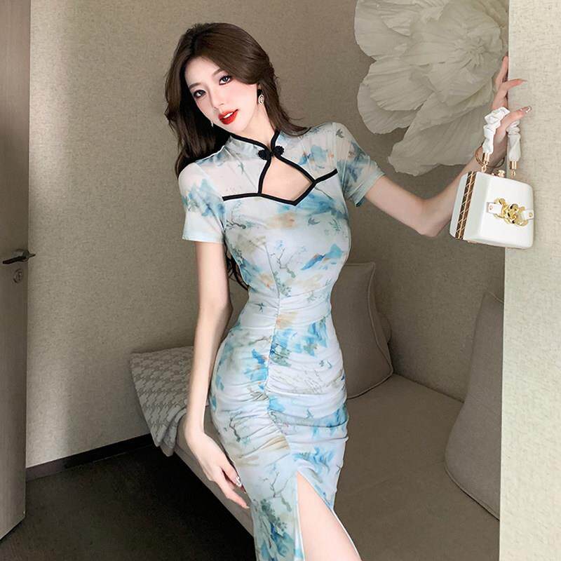 新式旗袍年轻款高端气质直播主播服装女上镜中国风中长款连衣裙