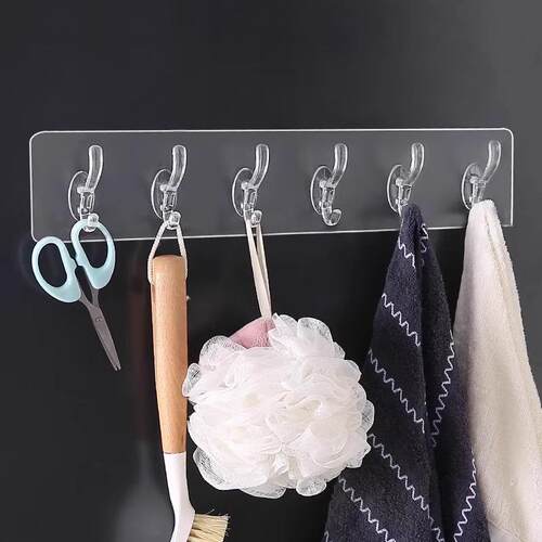 Six-hook no-drill strong adhesive wall-mounted hanger,痕承重