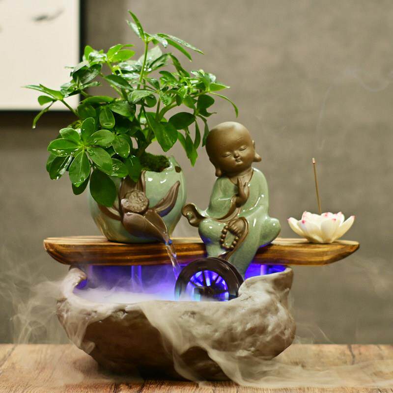 招财风水喷泉鱼缸 中式陶瓷流水摆件 客厅创意水景装饰