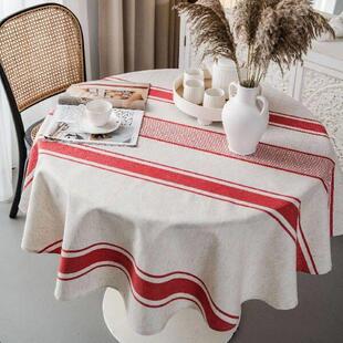 Cotton And Linen Yarn Tablecloth Red Striped American dyed